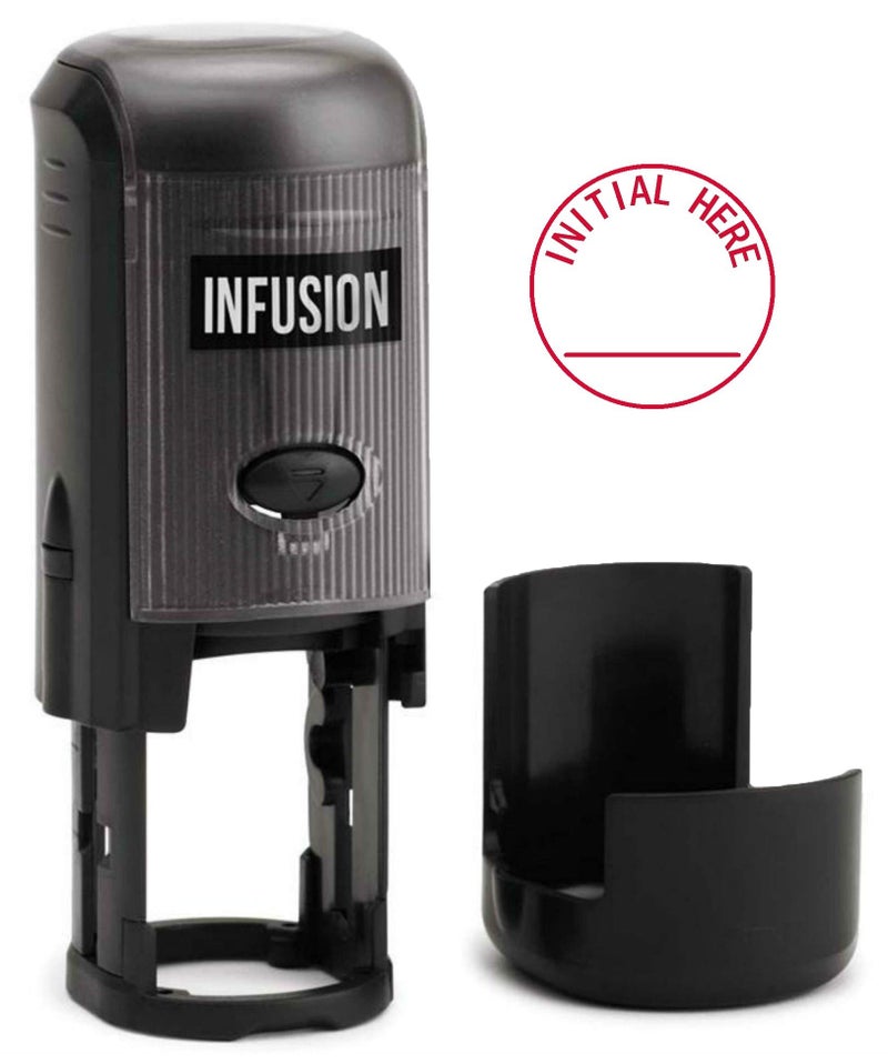 Infusion Initial HERE Round Self-Inking Stock Rubber Stamp (3/4'' Diameter) - Red Ink - Image 1